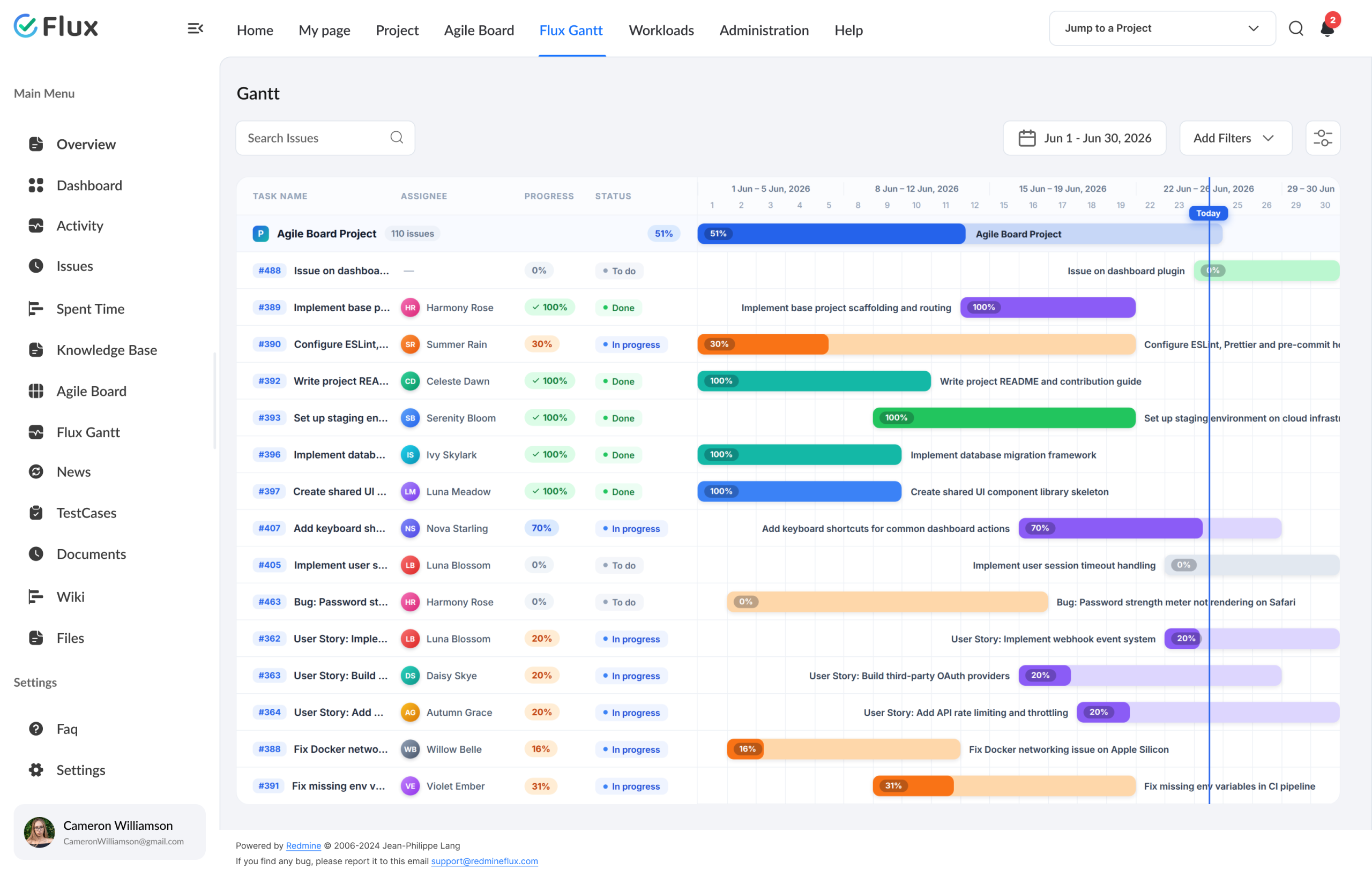 Redmineflux portfolio and audit trail - CTO view